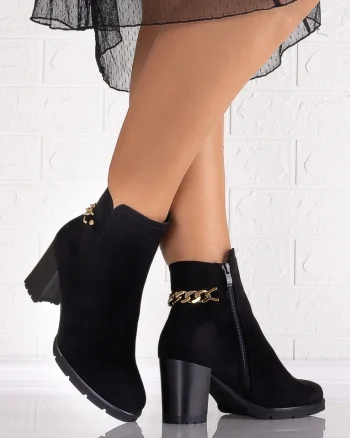 Botine Dama Negre din Piele Ecologica Intoarsa Bresela