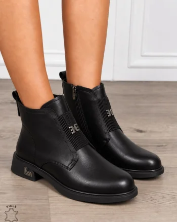 GHETE DAMA din PIELE Naturala cu talpa groasa cu fermoar CRL1854 NEGRU