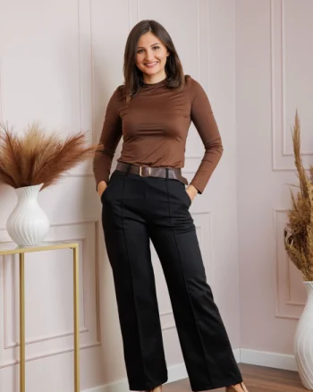 Pantaloni dama negri cu talie inalta si curea Rita