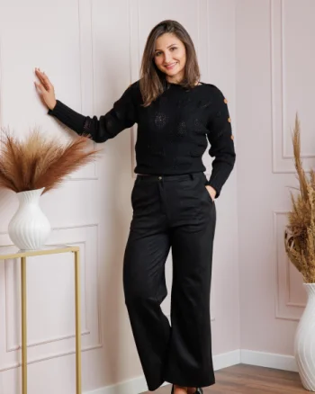 Pantaloni dama negri din piele intoarsa ecologica Marion