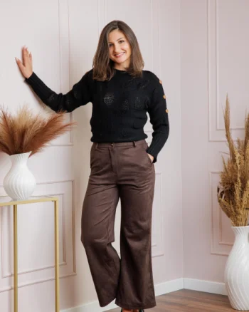 Pantaloni dama maro din piele intoarsa ecologica Marion