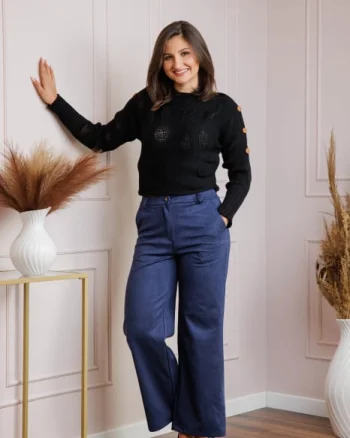 Pantaloni dama bleumarin din piele intoarsa ecologica Marion