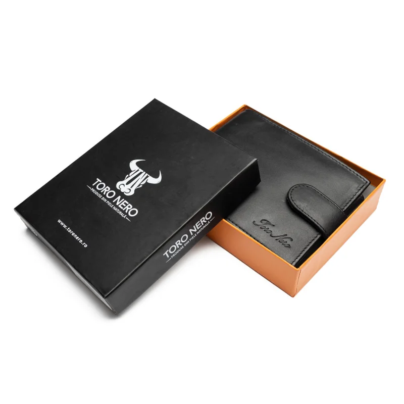 Portofel barbati din piele naturala negru mat Viki,protectie RFID
