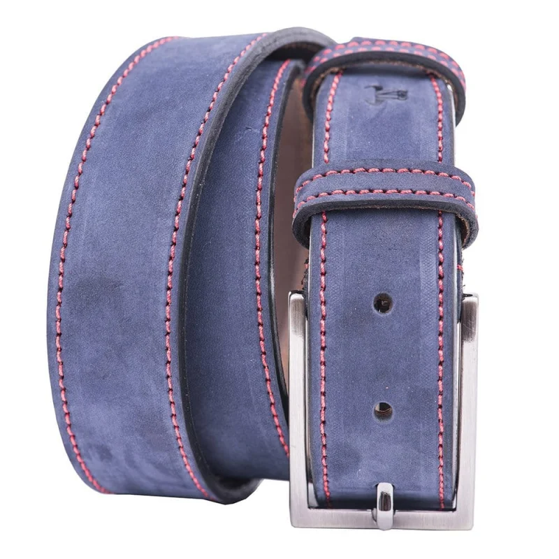 Curea barbati din piele naturala bleumarin Line - 110 cm