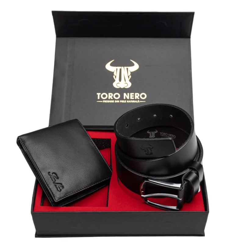Set cadou portofel + curea din piele pentru barbati Max-Smooth - 135 cm
