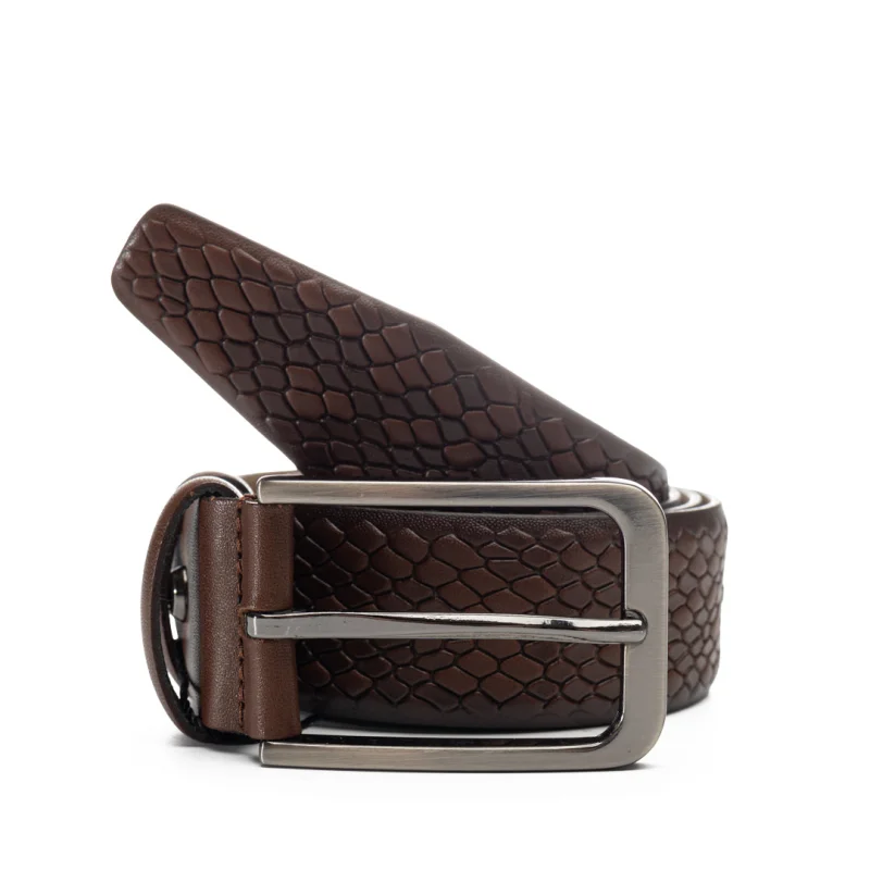 Curea barbati din piele naturala maro Snake - 110 cm