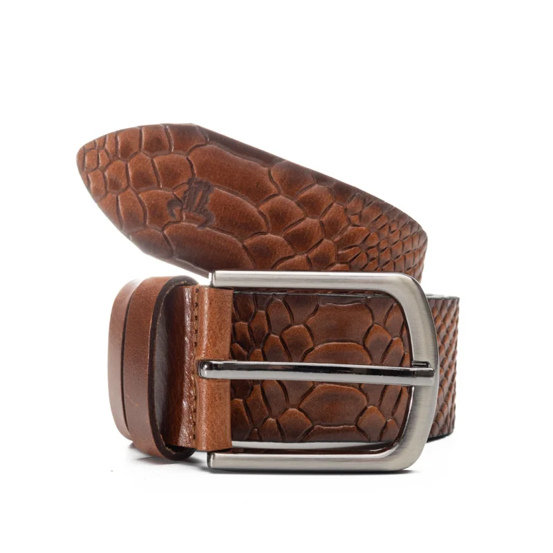 Curea barbati din piele naturala maro Croco - 110 cm