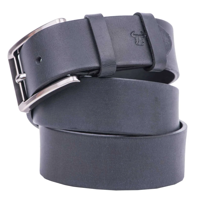 Curea barbati din piele naturala neagra Rubber - 110 cm