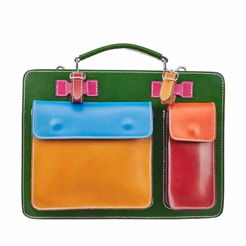 Geanta damă din piele naturala verde Rubik’s