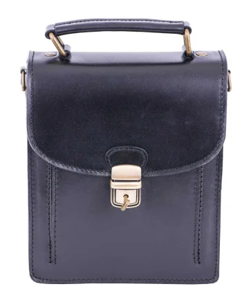 Geanta barbati din piele naturala neagra Key leather vertical