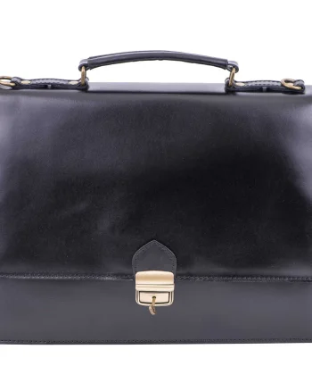 Servieta barbati din piele naturala neagra Executive Hipster