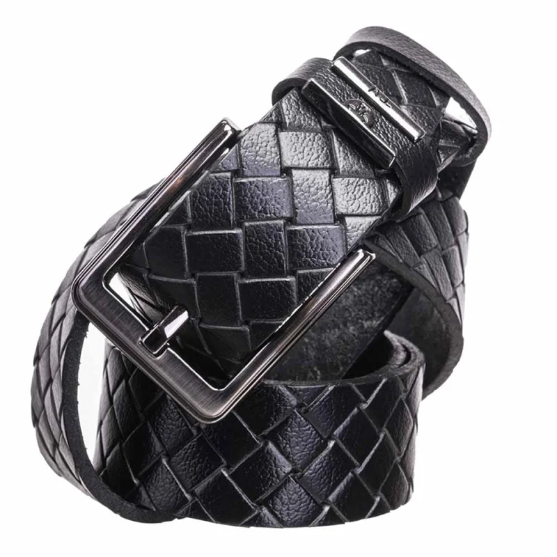 Curea barbati din piele naturala neagra Braid Night - 110 cm
