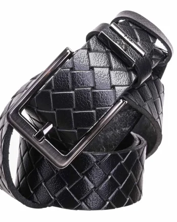 Curea barbati din piele naturala neagra Braid Night - 110 cm