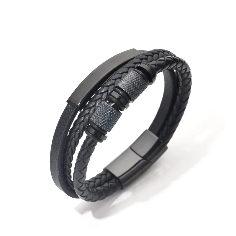 Bratara barbati din piele naturala negru Crocs