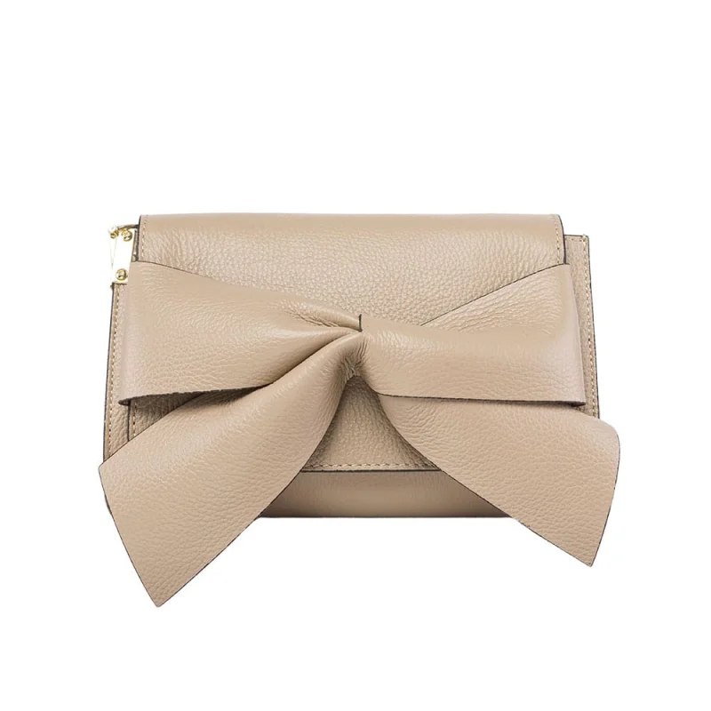 Geantă damă din piele naturala taupe Bow Flower