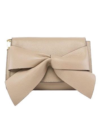 Geantă damă din piele naturala taupe Bow Flower