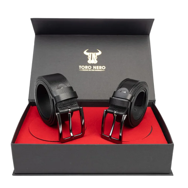 Set cadou barbati din piele naturala curea casual+curea eleganta Classic-Night - 135 cm