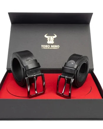 Set cadou barbati din piele naturala curea casual+curea eleganta Classic-Night - 135 cm