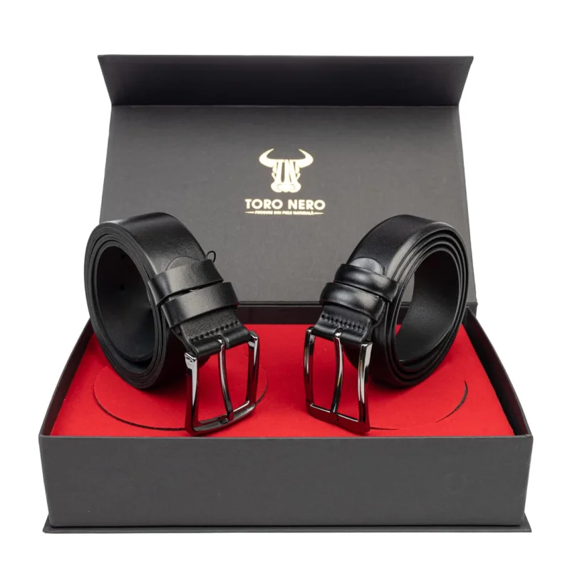 Set cadou barbati din piele naturala curea casual+curea eleganta Basic-Smooth - 135 cm