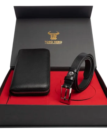Set cadou portofel + curea din piele pentru femei negru Arya-Slim - 135 cm