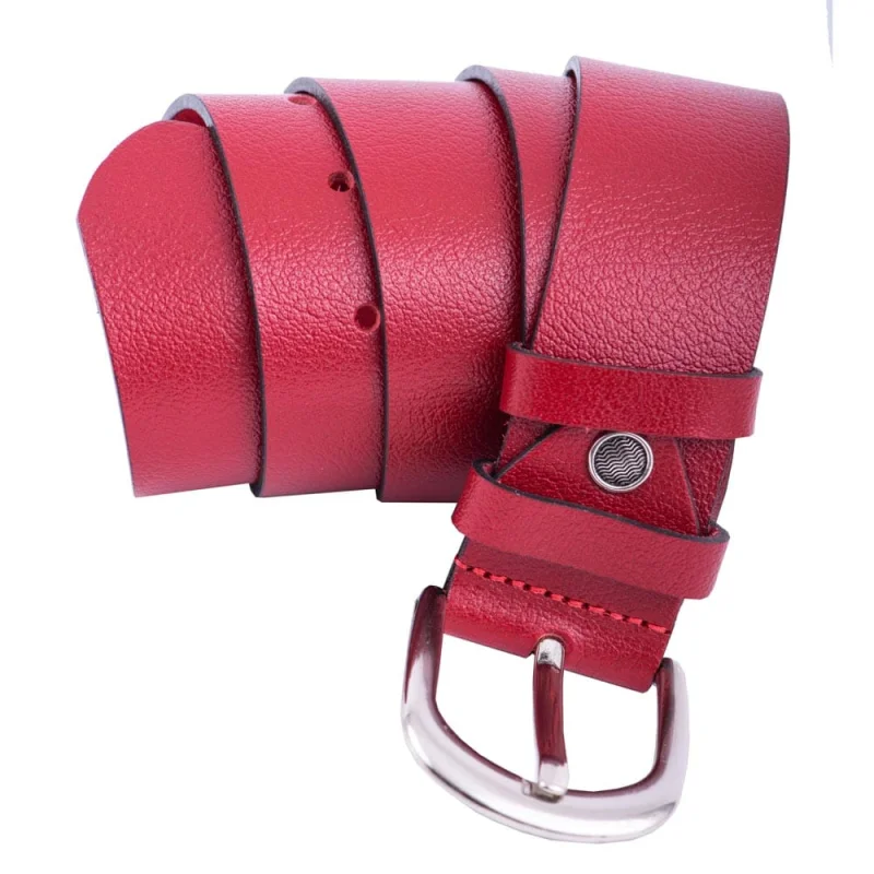 Curea femei din piele naturala rosu Thick - 115 cm