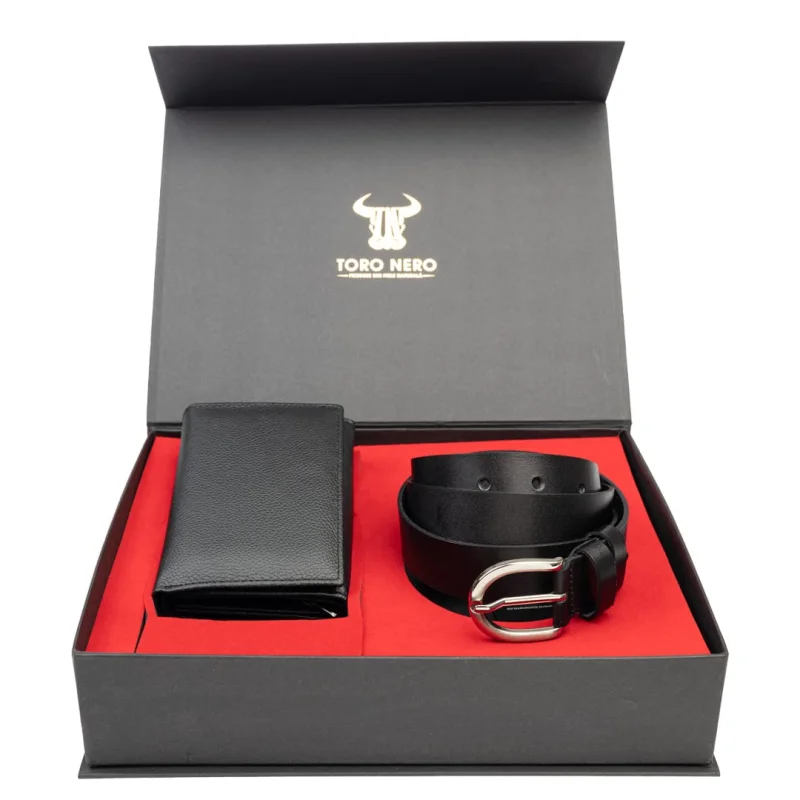 Set cadou portofel+curea din piele pentru femei negru Little-Middle - 135 cm