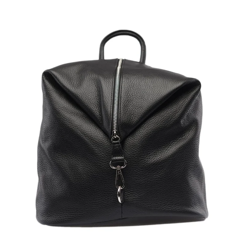 Rucsac damă din piele naturala negru Zip and Glow