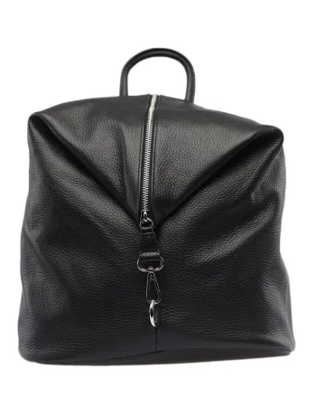 Rucsac damă din piele naturala negru Zip and Glow