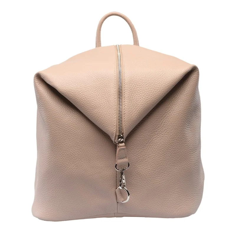 Rucsac damă din piele naturala roz pal Zip and Glow