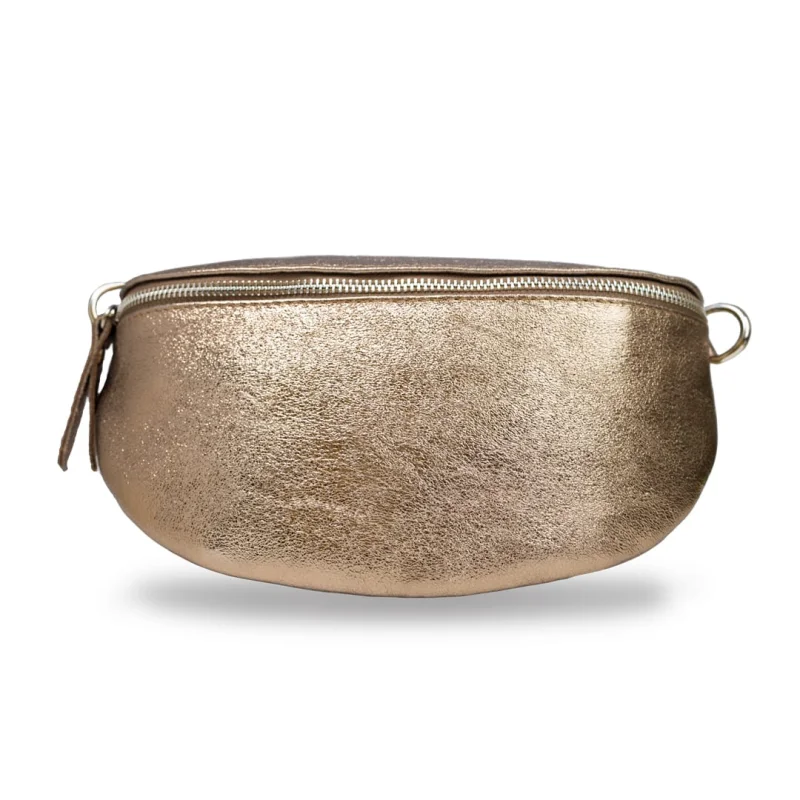 Borsetă damă din piele naturala maro-sidefat Waist Glam