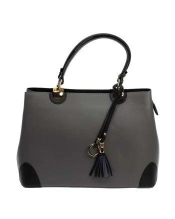 Geantă damă din piele naturala gri-negru Design Beauty