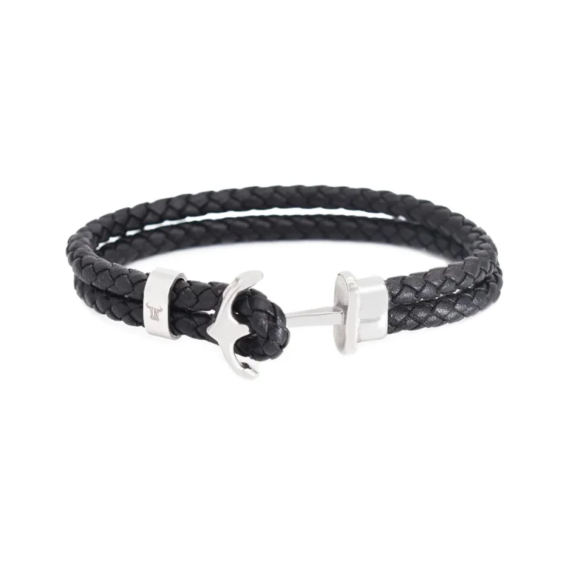 Bratara barbati din piele naturala negru Aqua
