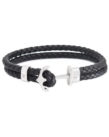Bratara barbati din piele naturala negru Aqua
