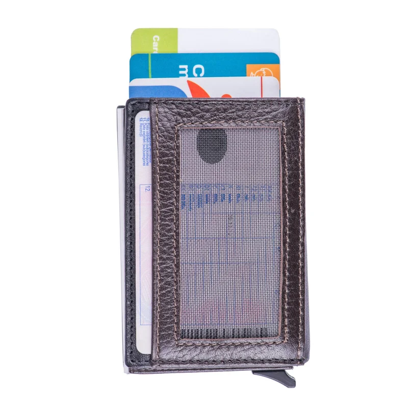 Port-card barbati din piele naturala negru-maro Contractor,protectie RFID