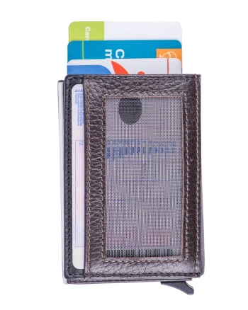 Port-card barbati din piele naturala negru-maro Contractor,protectie RFID