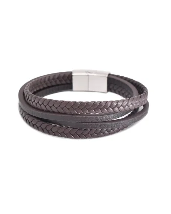Bratara barbati din piele naturala maro Steel