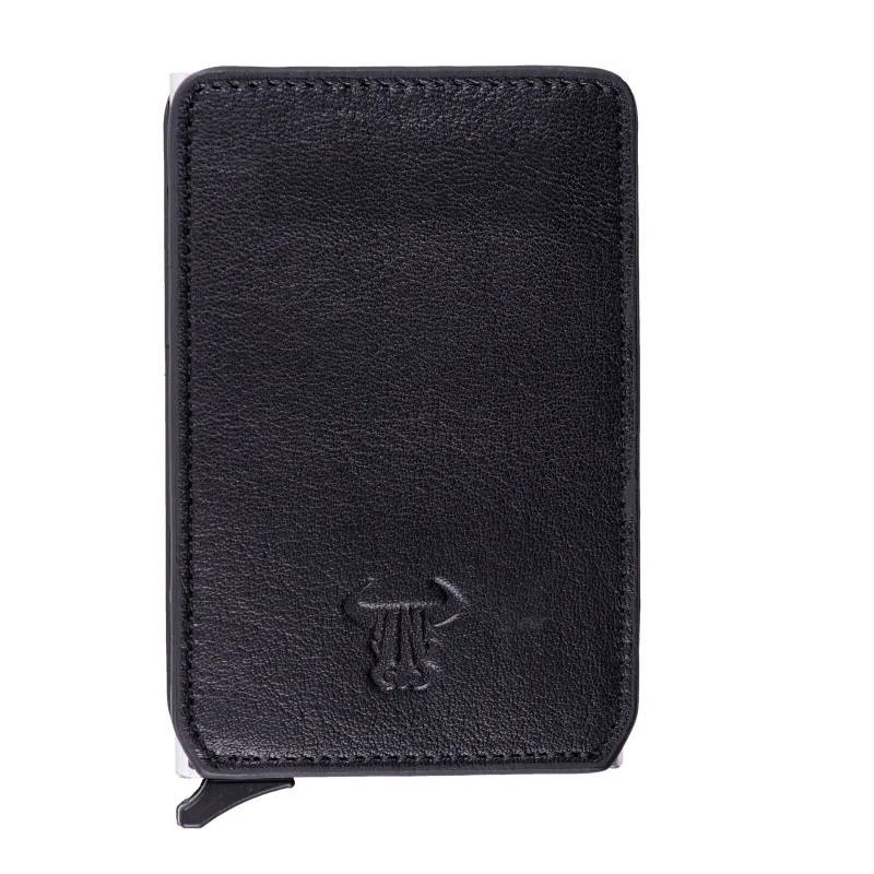 Port-card barbati din piele naturala negru Master Slide,protectie RFID