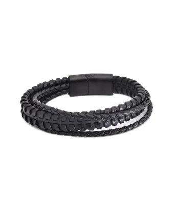 Bratara barbati din piele naturala negru Braided
