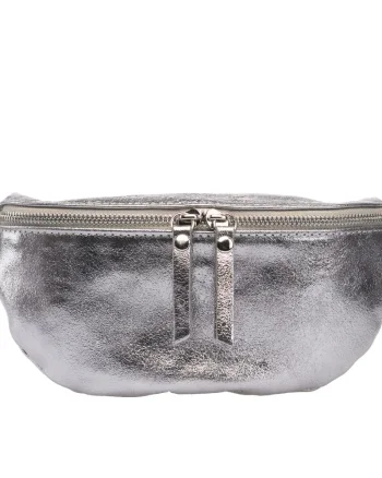Borsetă damă din piele naturala argintiu Waist Glam