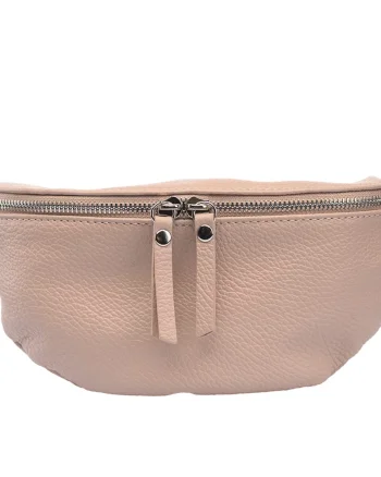 Borsetă damă din piele naturala roz pal Waist Glam