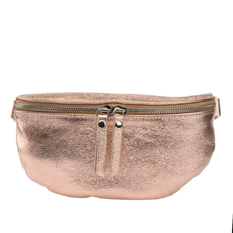 Borsetă damă din piele naturala roz sidefat Waist Glam