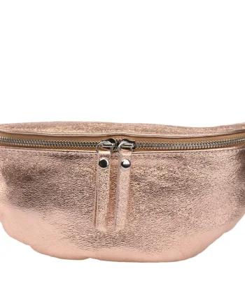 Borsetă damă din piele naturala roz sidefat Waist Glam