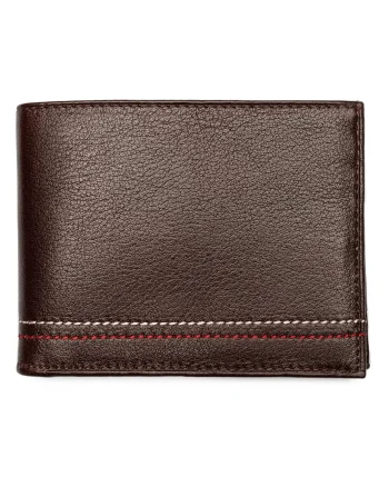 Portofel barbati din piele naturala maro Double Line Wallet