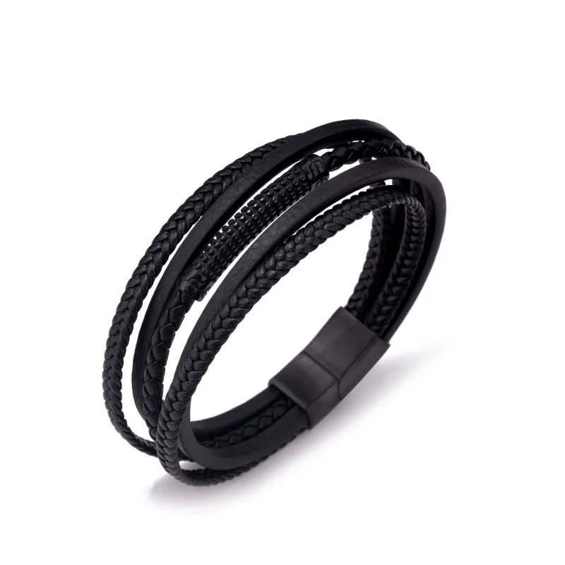 Bratara barbati din piele naturala negru Liam