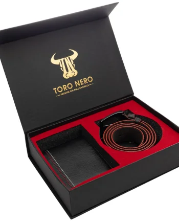 Set cadou portofel + curea din piele pentru barbati negru Red Line - 130 cm