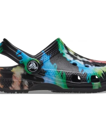 Saboți Crocs Kids' Classic Tie-Dye Graphic Clog Negru - Black/Black
