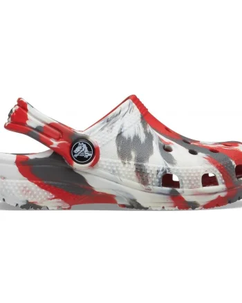 Saboți Crocs Kids' Classic Marbled Clog Roșu - Flame/White