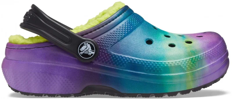 Saboți Crocs Kids' Classic Lined Out of this World Clog Negru - Black/Lime Punch