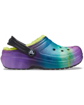 Saboți Crocs Kids' Classic Lined Out of this World Clog Negru - Black/Lime Punch