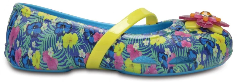 Balerini Crocs Kids' Lina Graphic Flat Albastru - Electric Blue